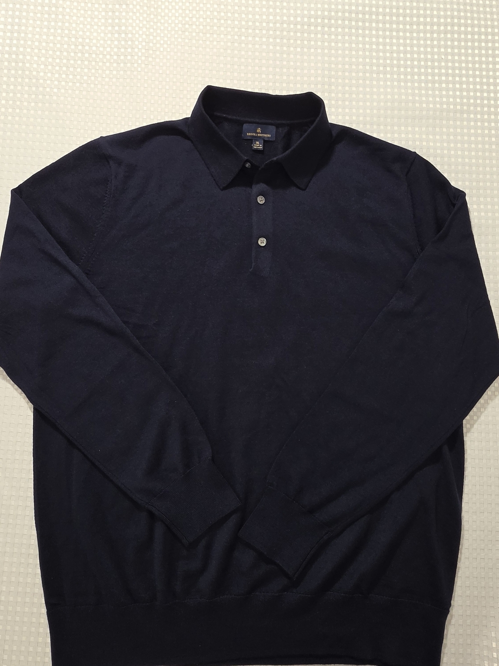 Brooks Brothers Men's XL Navy Blue 100% Merino Wool Long-Sleeve Polo Sweater